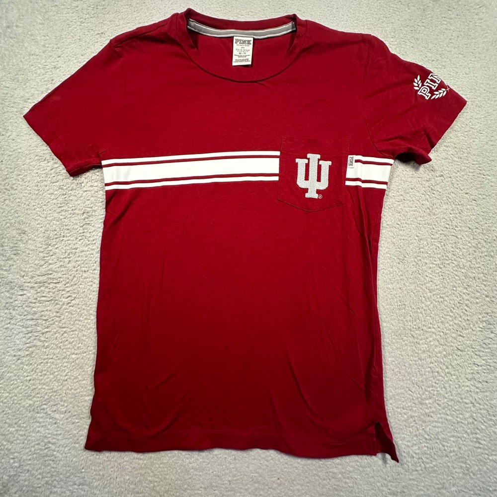 PINK Victoria's Secret‎ Indiana University XS Red Sequin Pocket Tee  Hoosiers IU